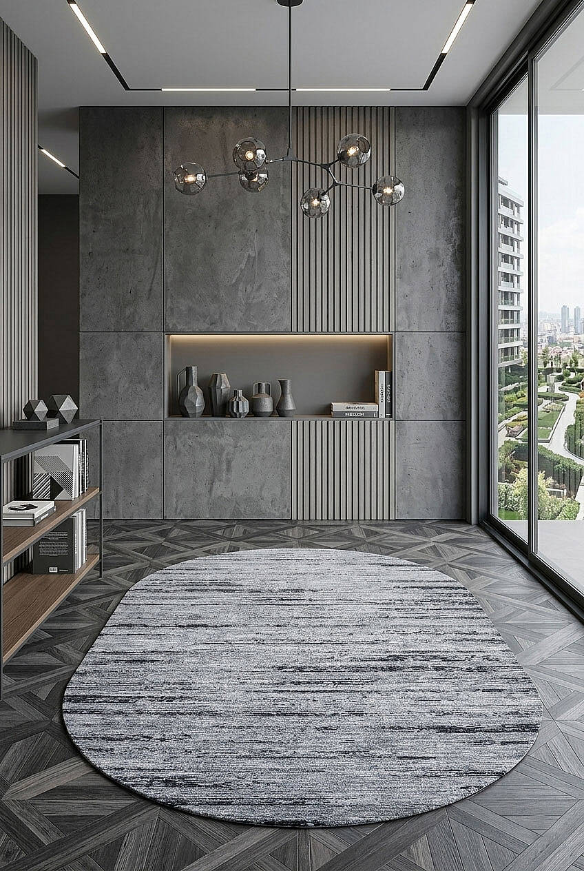 Alya Modern Tasarım Makine Oval Halı 20434 Siyah - 1