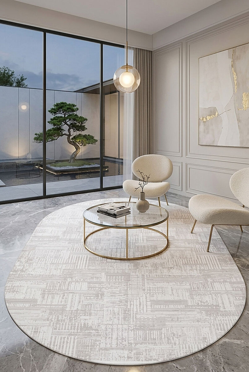 Alya Modern Tasarım Makine Oval Halı 20440 Kemik 