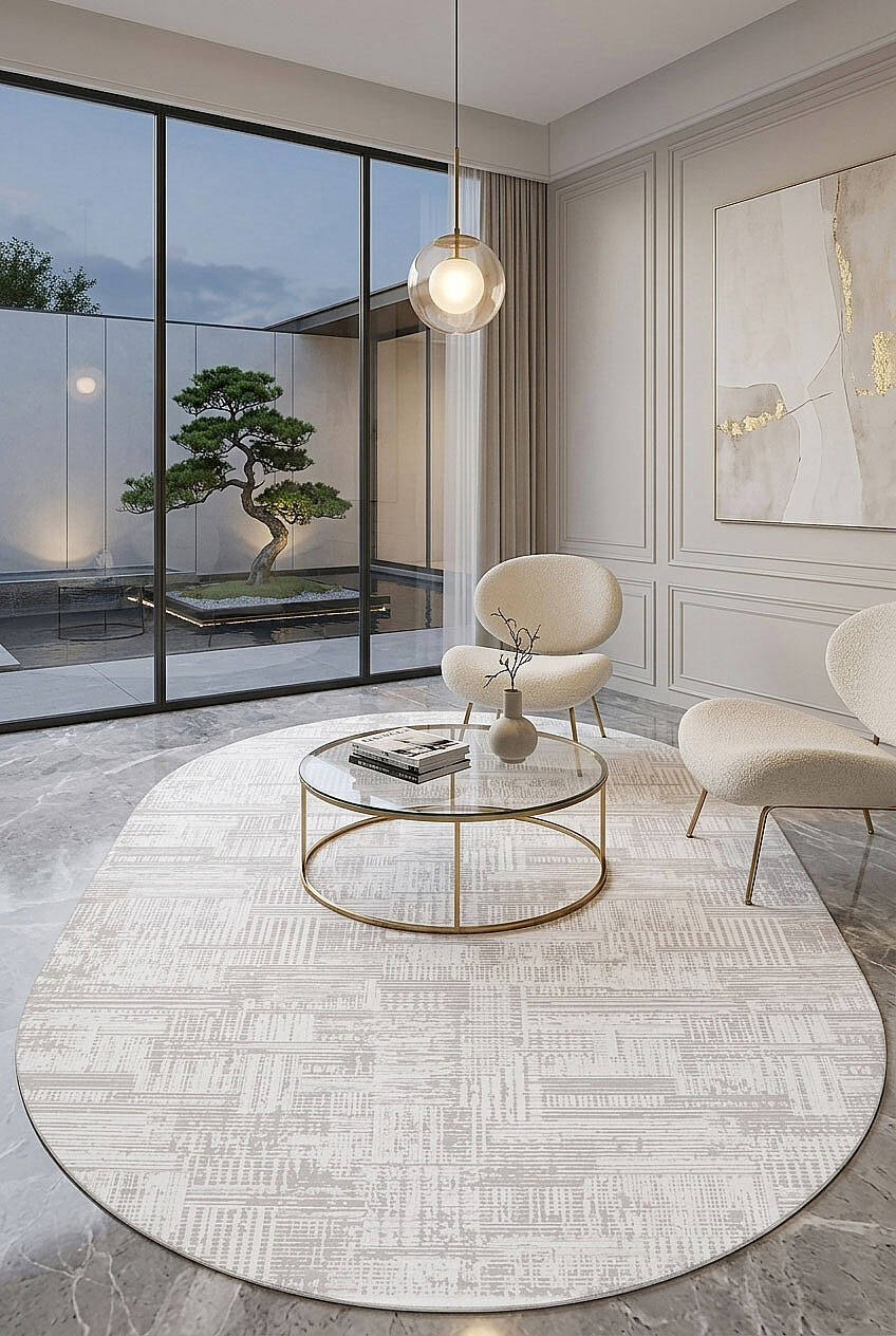 Alya Modern Tasarım Makine Oval Halı 20440 Kemik - 1