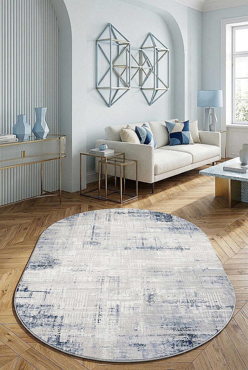 Alya Modern Tasarım Makine Oval Halı 20440 Mavi 