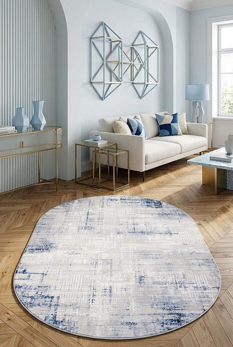 Alya Modern Tasarım Makine Oval Halı 20440 Mavi 