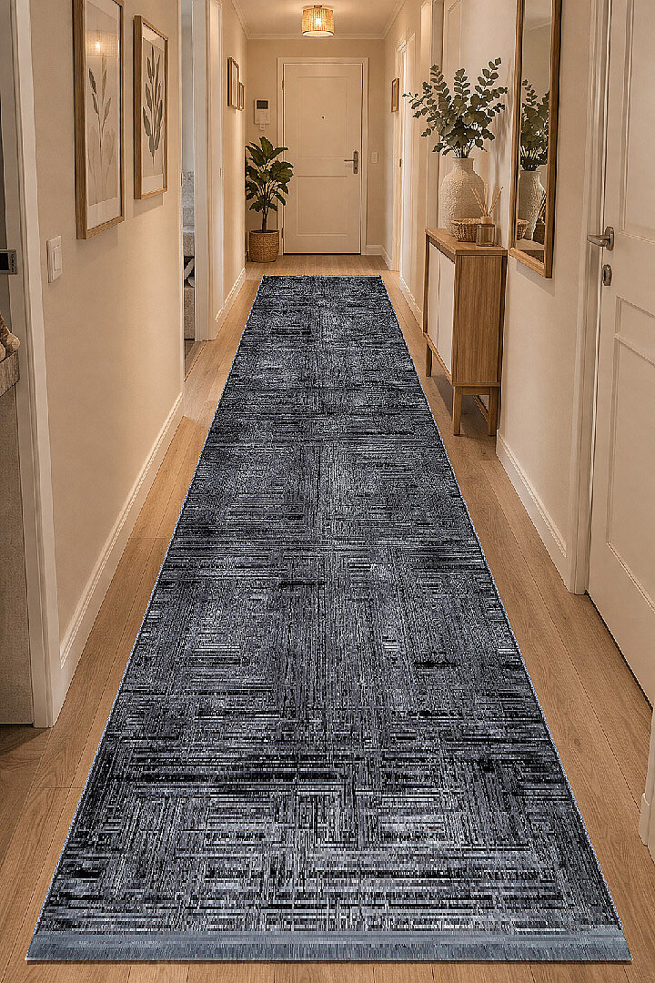 Alya Modern İtalyan Tasarım Makine Yolluk Kesme Halı Al01 Siyah - Frenda