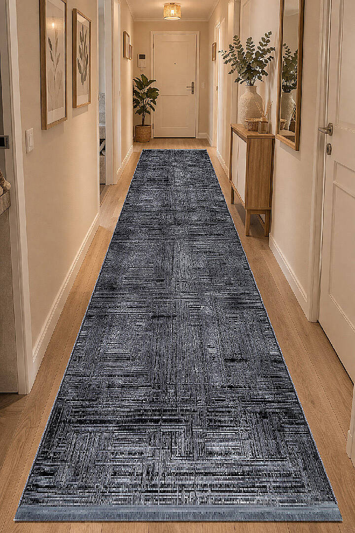 Alya Modern İtalyan Tasarım Makine Yolluk Kesme Halı Al01 Siyah - 1