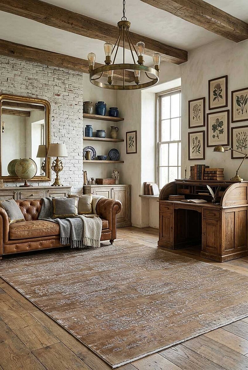 Antik Hermes Eskitme İskandinav Vintage Lüks Viskon Halı Hm01 Gold - Frenda