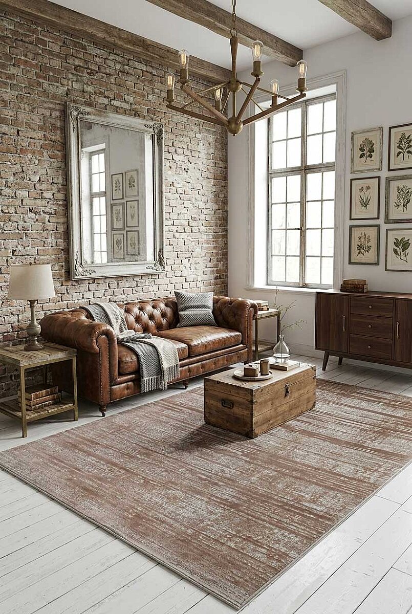 Antik Hermes Eskitme İskandinav Vintage Lüks Viskon Halı Hm01 Kahve - Frenda