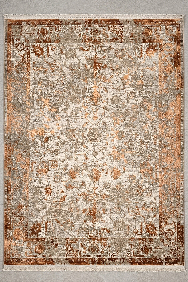 Antik Hermes Eskitme İskandinav Vintage Lüks Viskon Halı Hm03 Terra - Frenda (1)