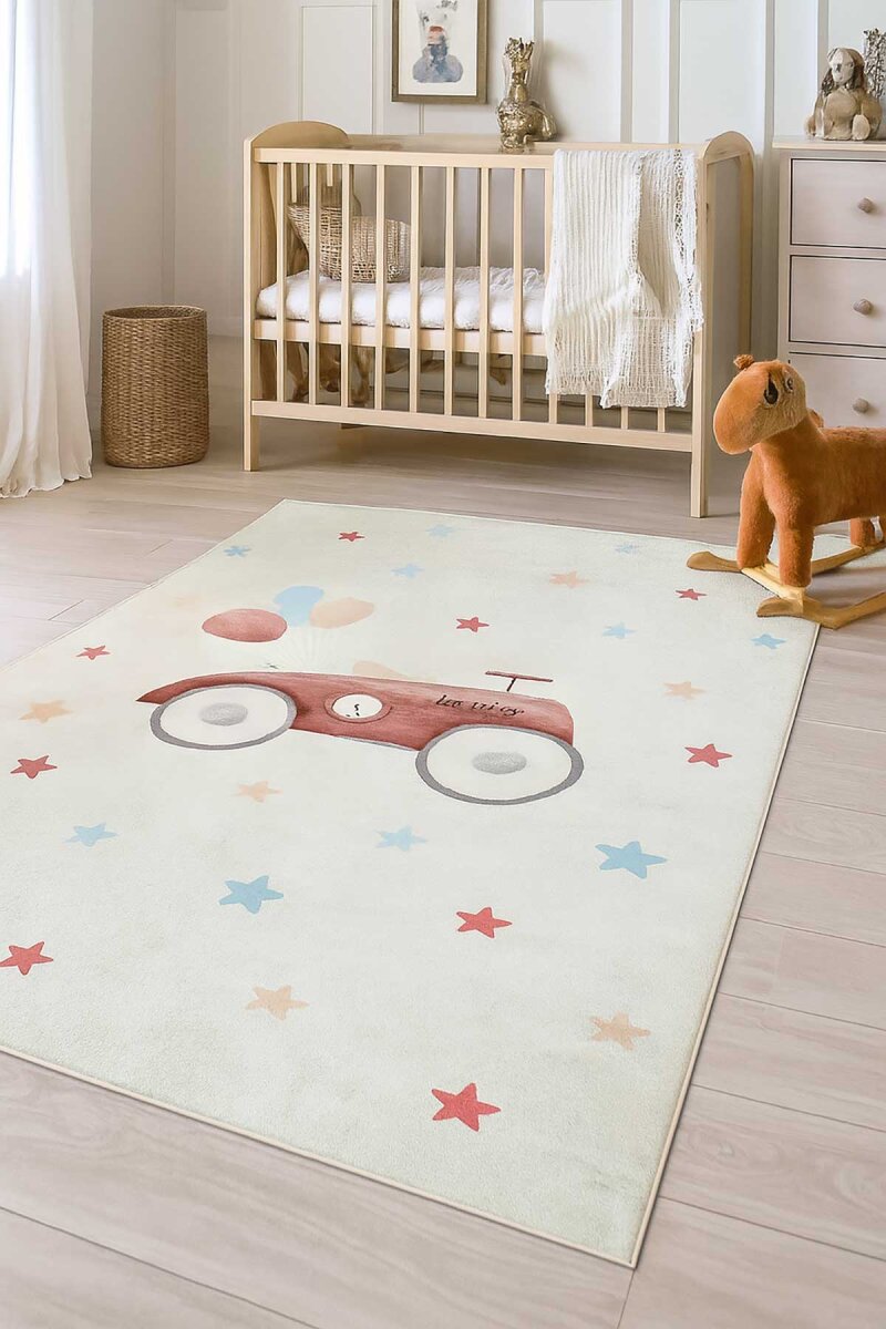 Araba Desenli Kaymaz Deri Taban Yıkanabilir Çocuk Halısı - Frenda