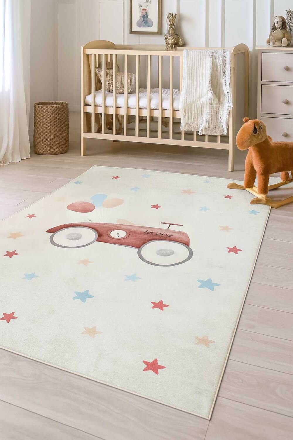 Araba Desenli Kaymaz Deri Taban Yıkanabilir Çocuk Halısı - 1