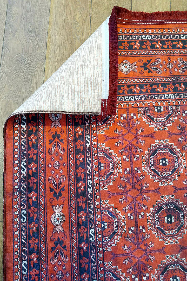 Baskılı Afgan Halısı Etnik Otantik Kunduz Desen Yıkanabilir Kırmızı Halı - 7