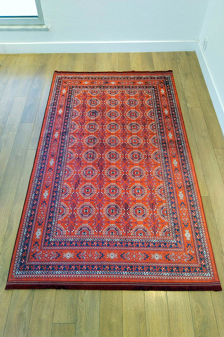 Baskılı Afgan Halısı Etnik Otantik Kunduz Desen Yıkanabilir Kırmızı Halı - 3