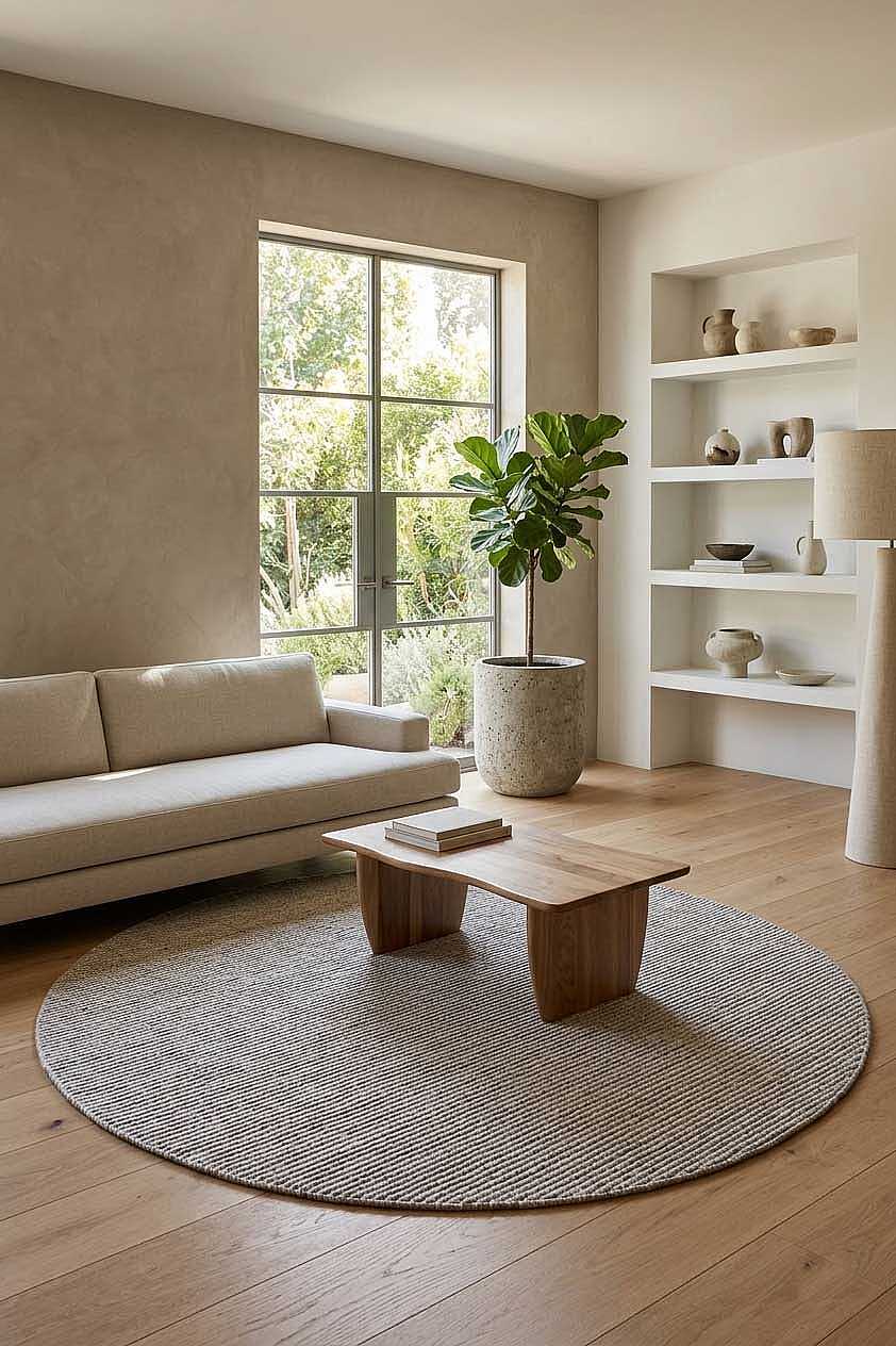 Bohem Şönil Pamuklu Jaipur Örgülü Kilim Dokuma Yuvarlak Halı Jp03 Kahve