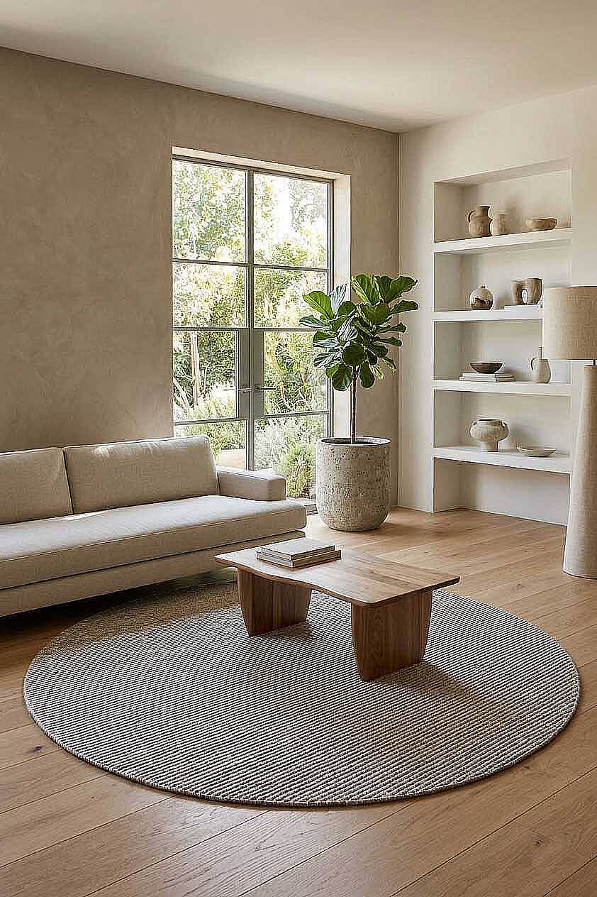 Bohem Şönil Pamuklu Jaipur Örgülü Kilim Dokuma Yuvarlak Halı Jp03 Kahve - 1