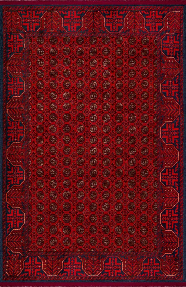 Bordo Afgan Desenli Pamuk Taban Dijital Baskılı Halı - Frenda (1)