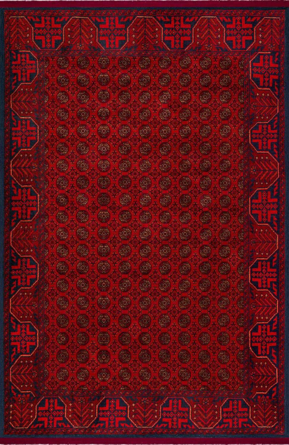 Bordo Afgan Desenli Pamuk Taban Dijital Baskılı Halı - 2