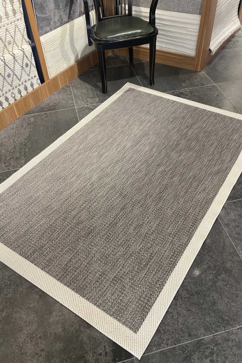 Bordürlü Antrasit Dekoratif Sisal Halı Siesta 1501 