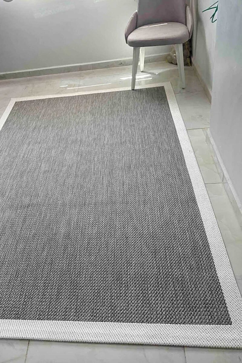 Bordürlü Antrasit Dekoratif Sisal Halı Siesta 1501 - 6