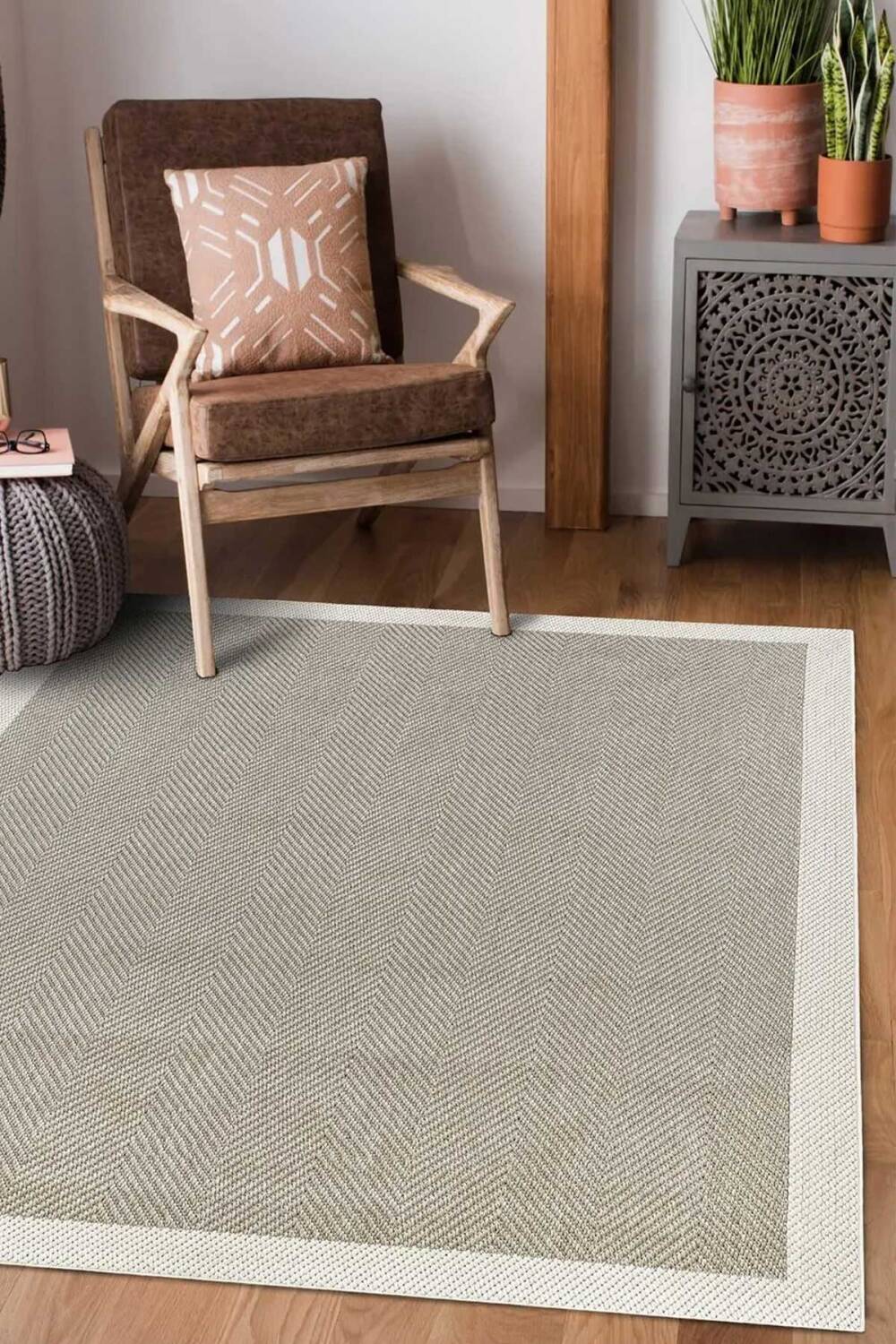 Bordürlü Bej Dekoratif Sisal Halı Siesta 1503 - 1