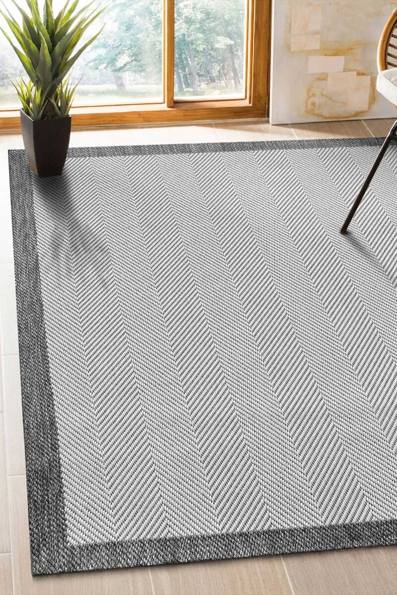 Bordürlü Gri Dekoratif Sisal Halı Siesta 1504 