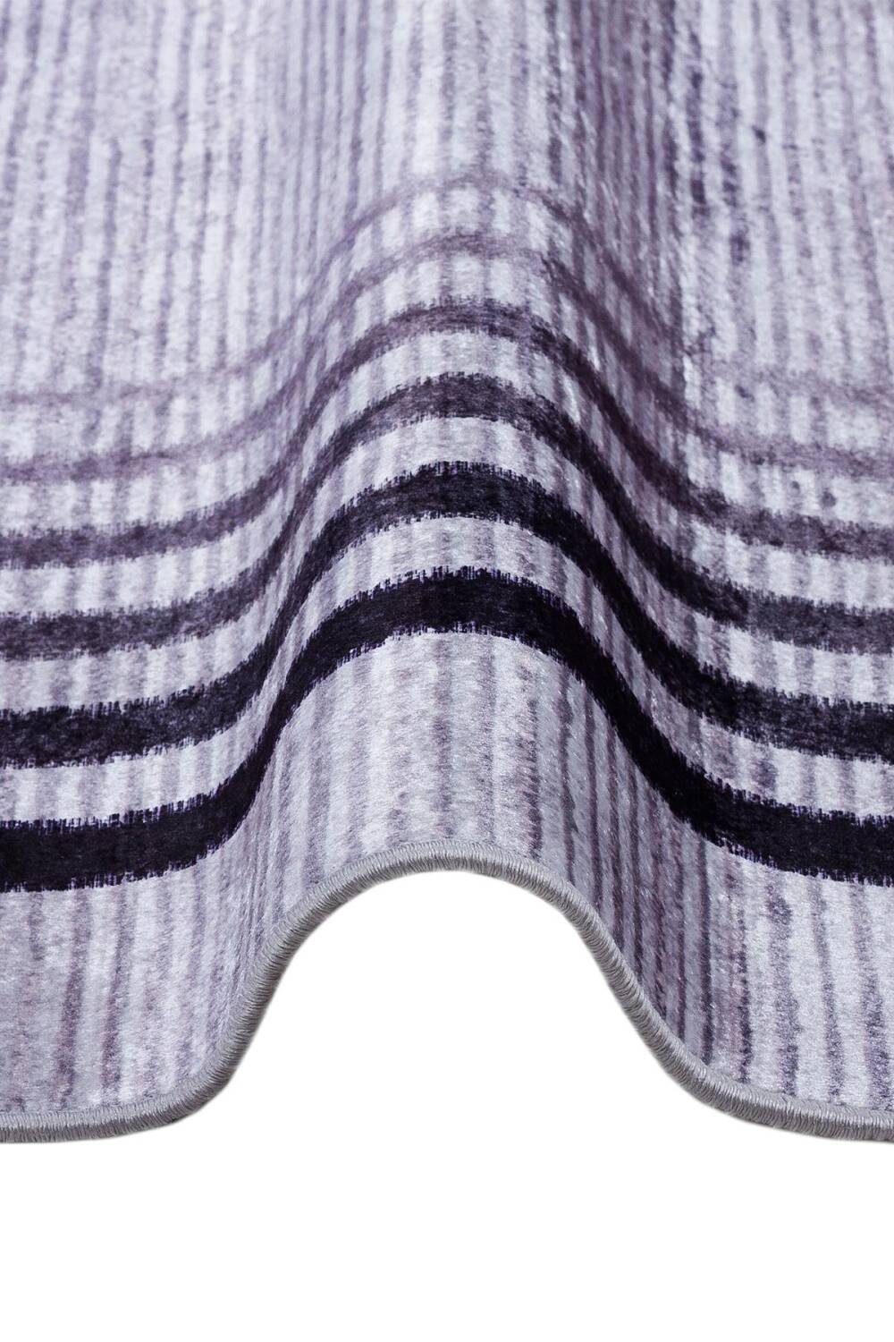 Çerçeve Çizgi Desenli Pamuk Taban Dijital Baskılı Halı Gri - 3