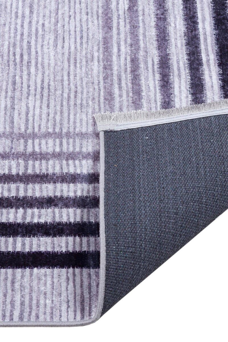 Çerçeve Çizgi Desenli Pamuk Taban Dijital Baskılı Halı Gri - 5