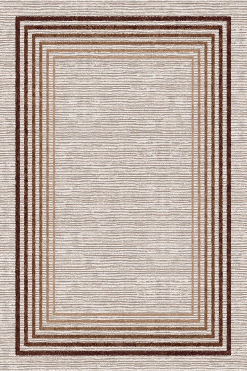 Çerçeve Çizgi Desenli Pamuk Taban Dijital Baskılı Halı Kahve - 2