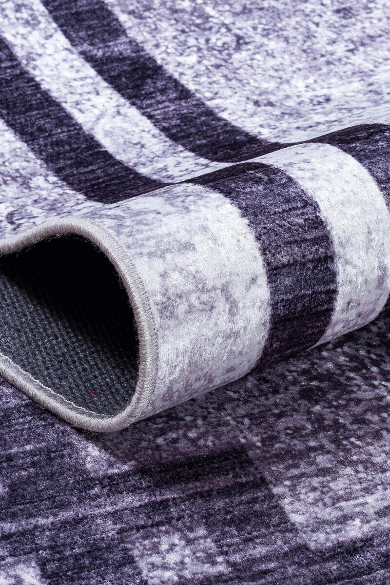 Çerçeve Desen Pamuk Taban Dijital Baskılı Halı Gri - 5