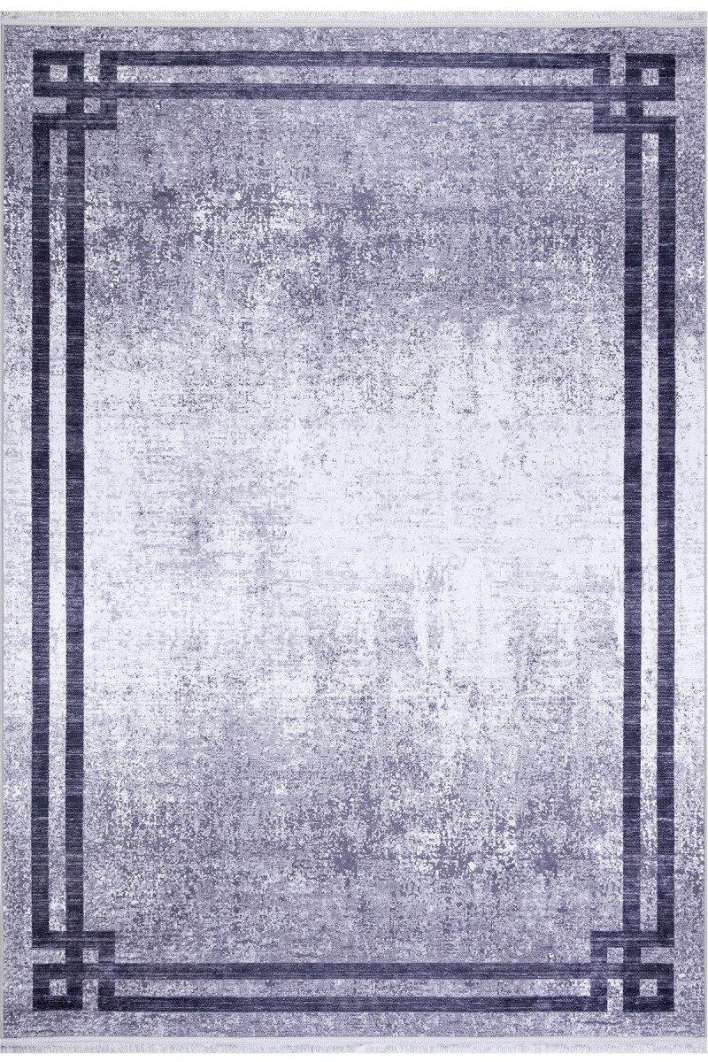 Çerçeve Desen Pamuk Taban Dijital Baskılı Halı Gri - 2