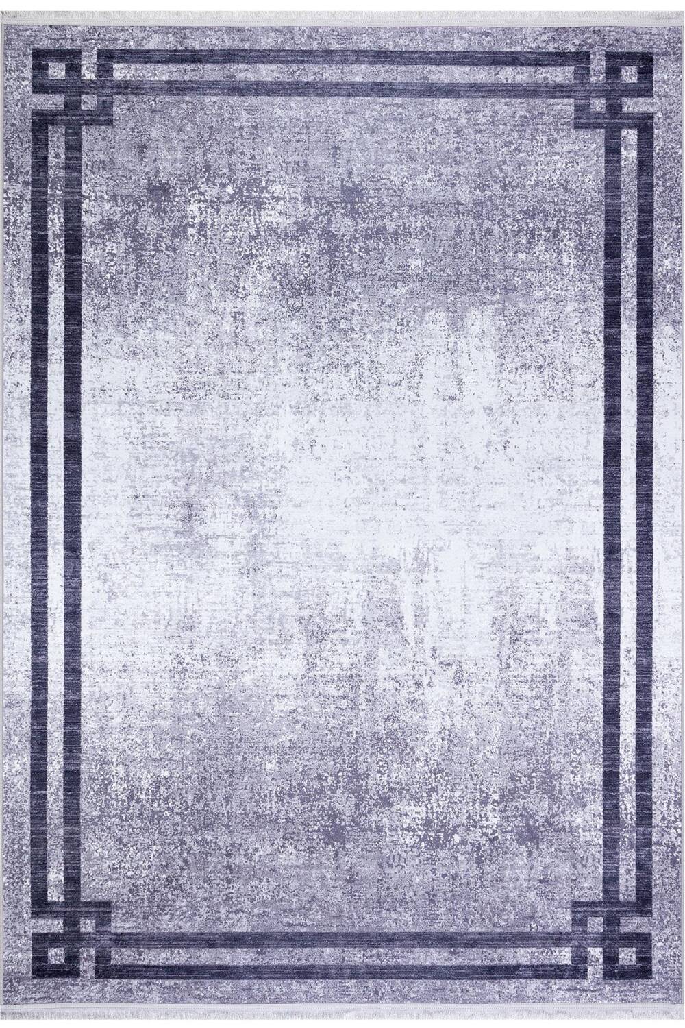 Çerçeve Desen Pamuk Taban Dijital Baskılı Halı Gri - 2