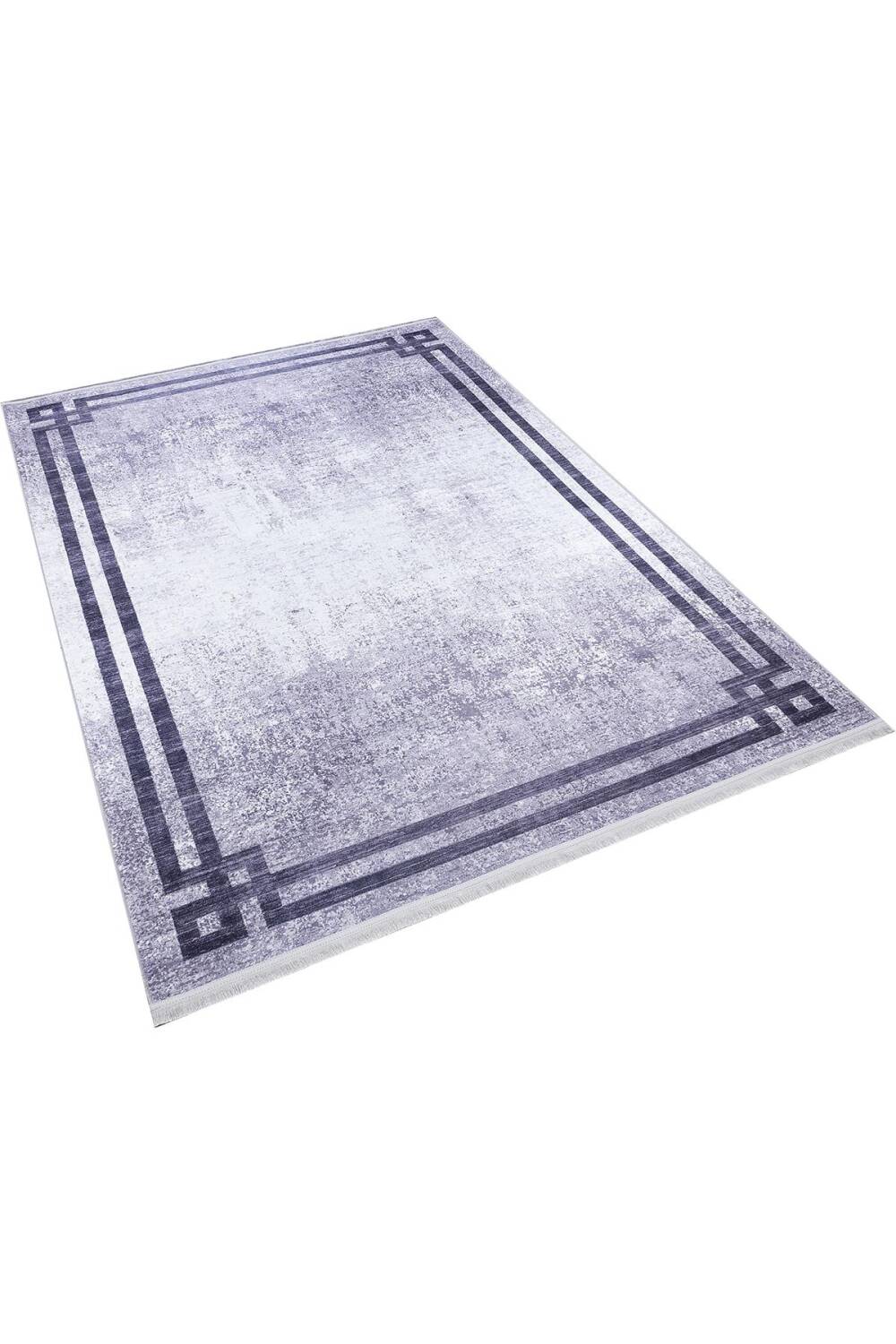 Çerçeve Desen Pamuk Taban Dijital Baskılı Halı Gri - 3