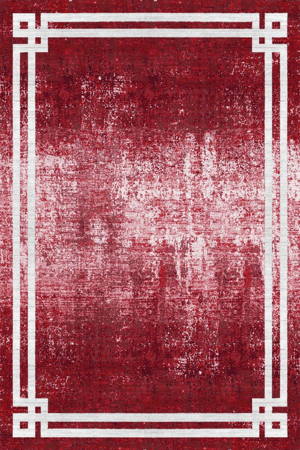 Çerçeve Desen Pamuk Taban Dijital Baskılı Halı Kırmızı - 1