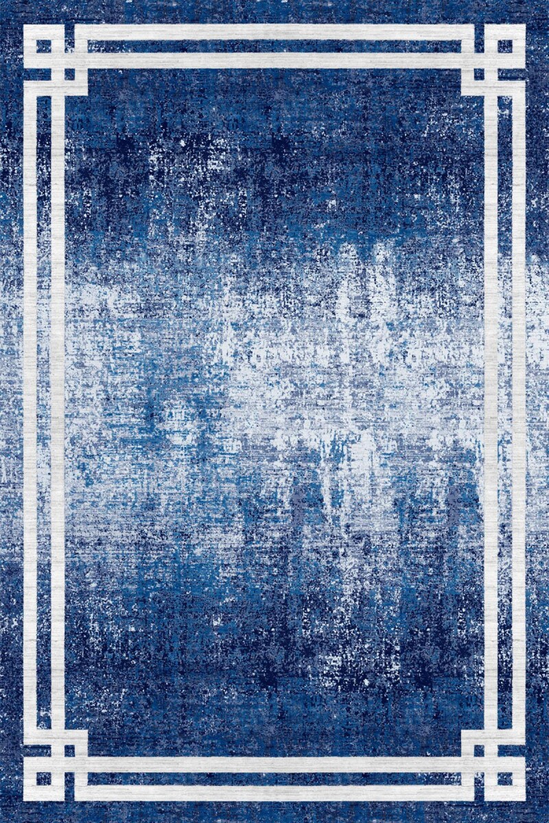 Çerçeve Desen Pamuk Taban Dijital Baskılı Halı Lacivert 