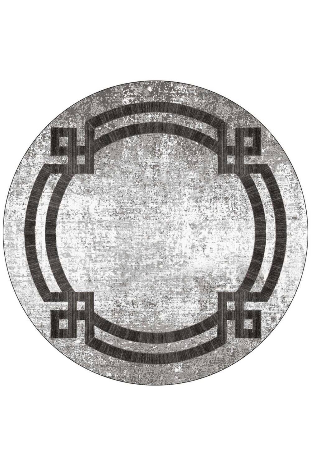 Çerçeve Desen Pamuk Taban Dijital Baskılı Yuvarlak Halı Gri - 1