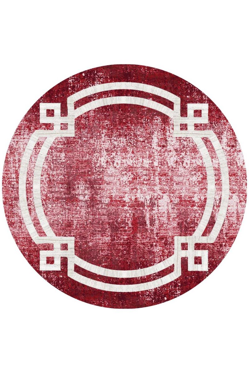 Çerçeve Desen Pamuk Taban Dijital Baskılı Yuvarlak Halı Kırmızı 