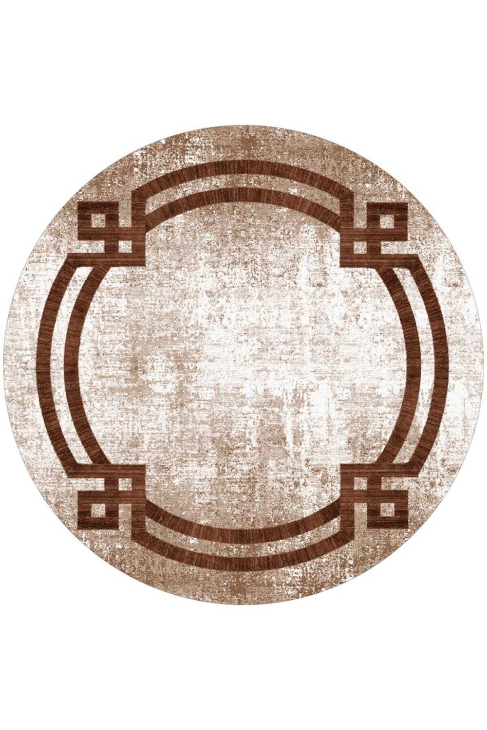 Çerçeve Desen Pamuk Taban Dijital Baskılı Yuvarlak Halı Vizon - 1