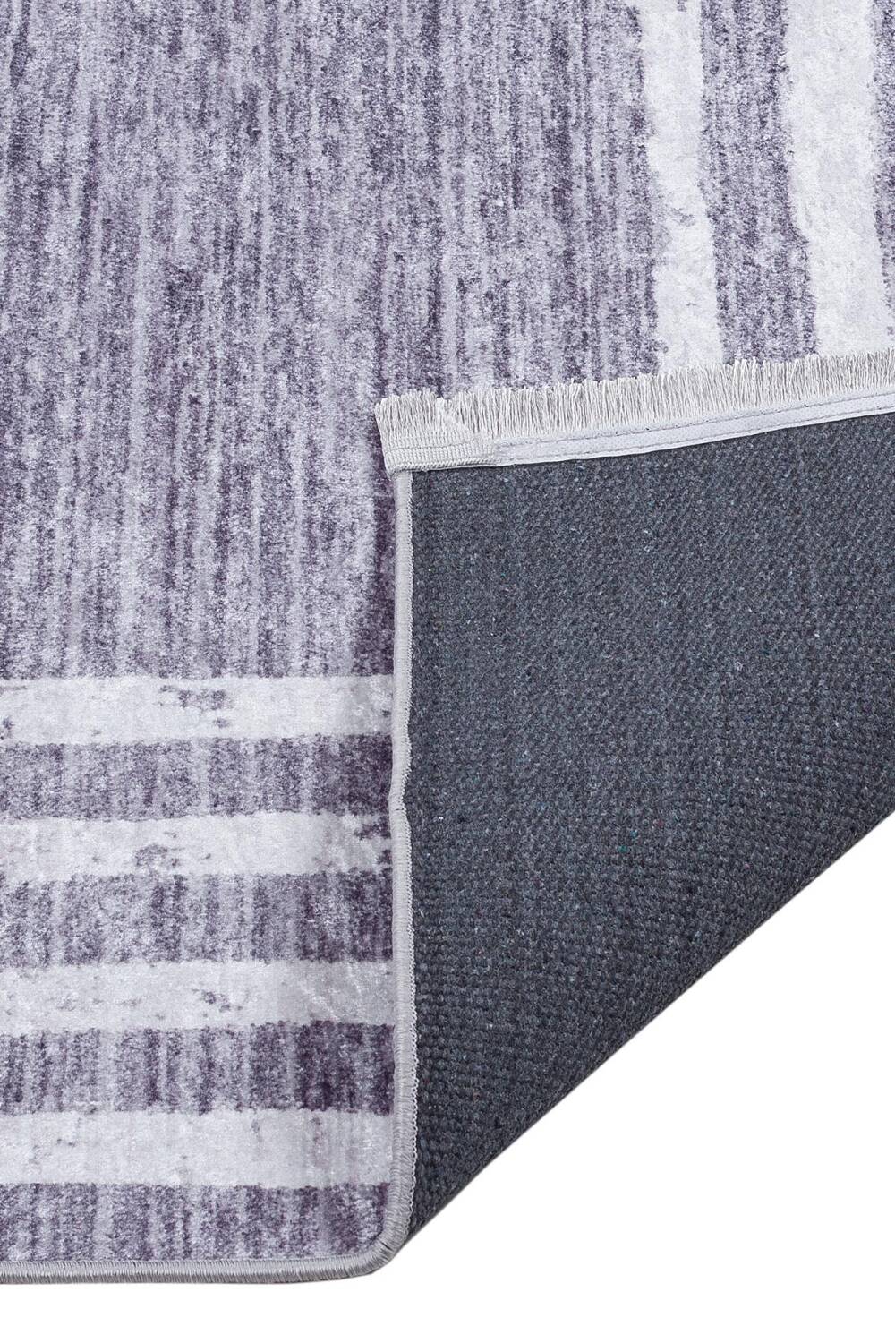 Çerçeve Desenli Dijital Baskılı Pamuk Taban Halı Gri - 5