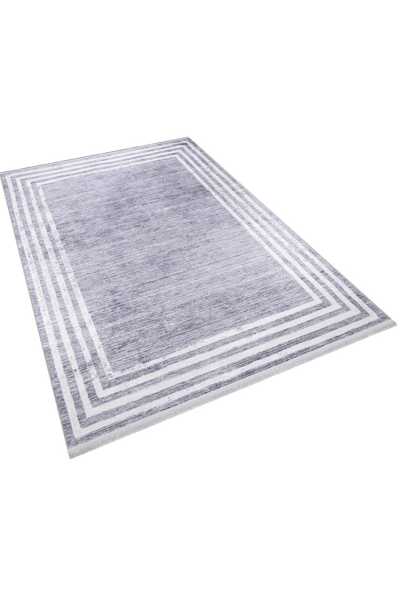 Çerçeve Desenli Dijital Baskılı Pamuk Taban Halı Gri - 3