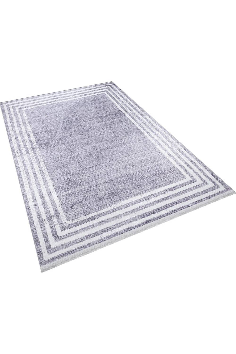 Çerçeve Desenli Dijital Baskılı Pamuk Taban Halı Gri - 3