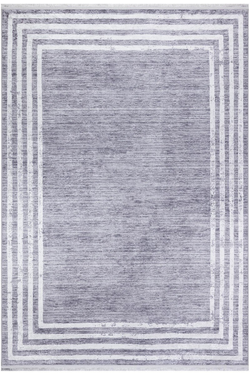 Çerçeve Desenli Dijital Baskılı Pamuk Taban Halı Gri - 2