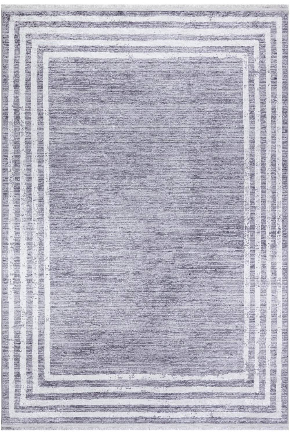 Çerçeve Desenli Dijital Baskılı Pamuk Taban Halı Gri - 2