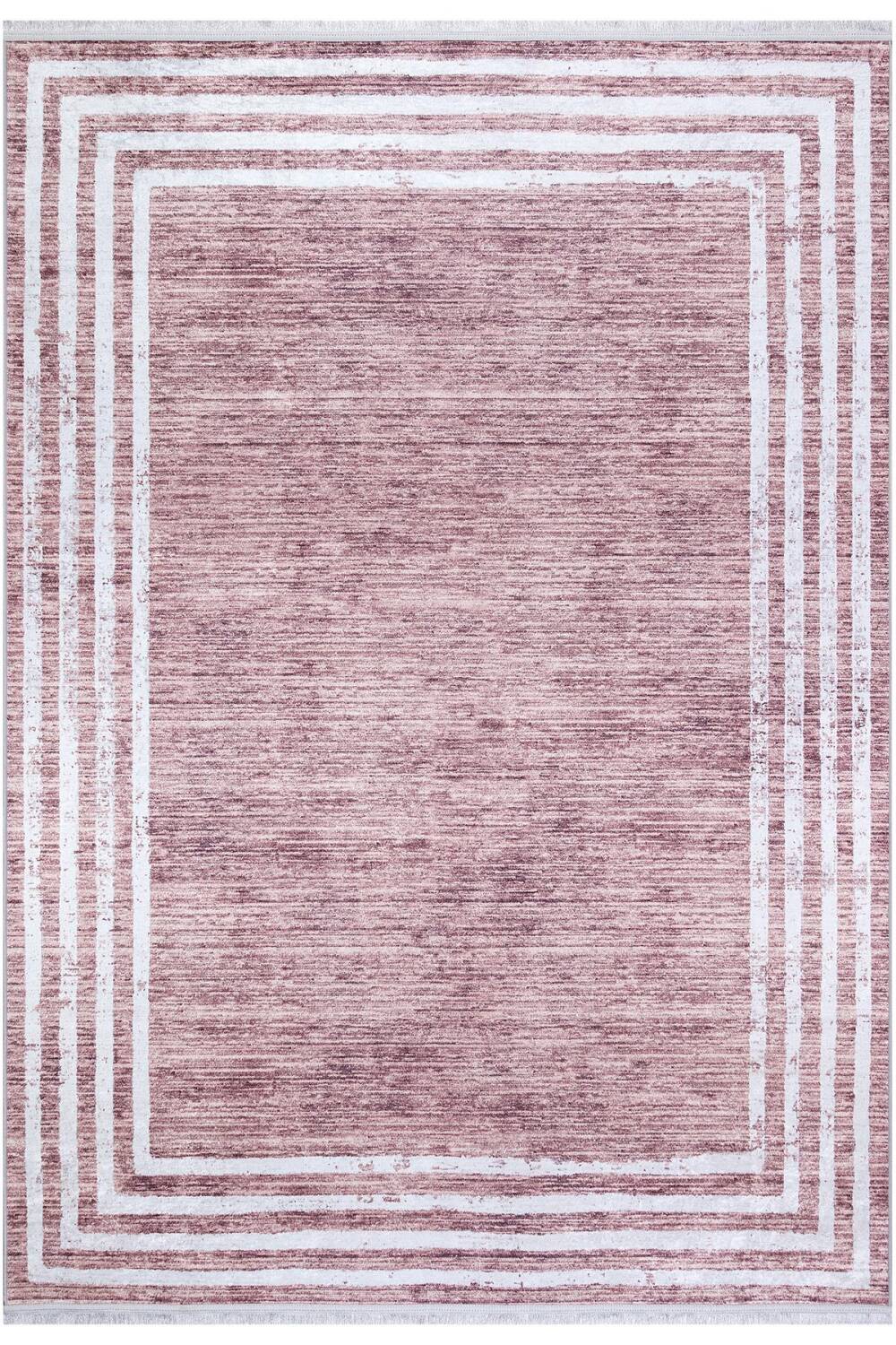 Çerçeve Desenli Dijital Baskılı Pamuk Taban Halı Vizon - 1