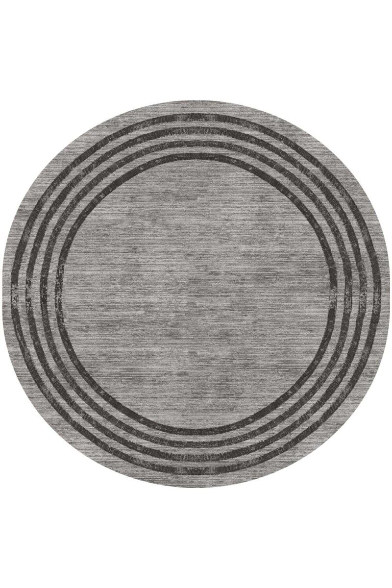 Çerçeve Desenli Dijital Baskılı Pamuk Taban Yuvarlak Halı Antrasit - Frenda