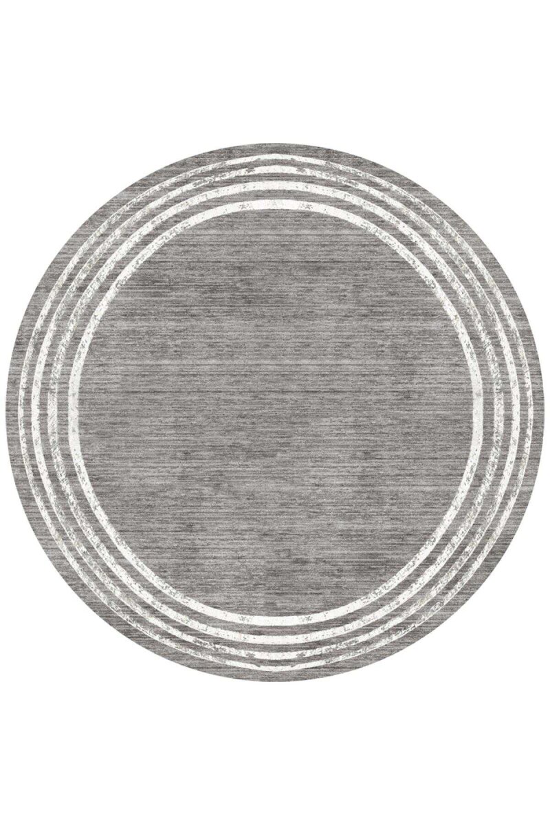 Çerçeve Desenli Dijital Baskılı Pamuk Taban Yuvarlak Halı Gri - Frenda