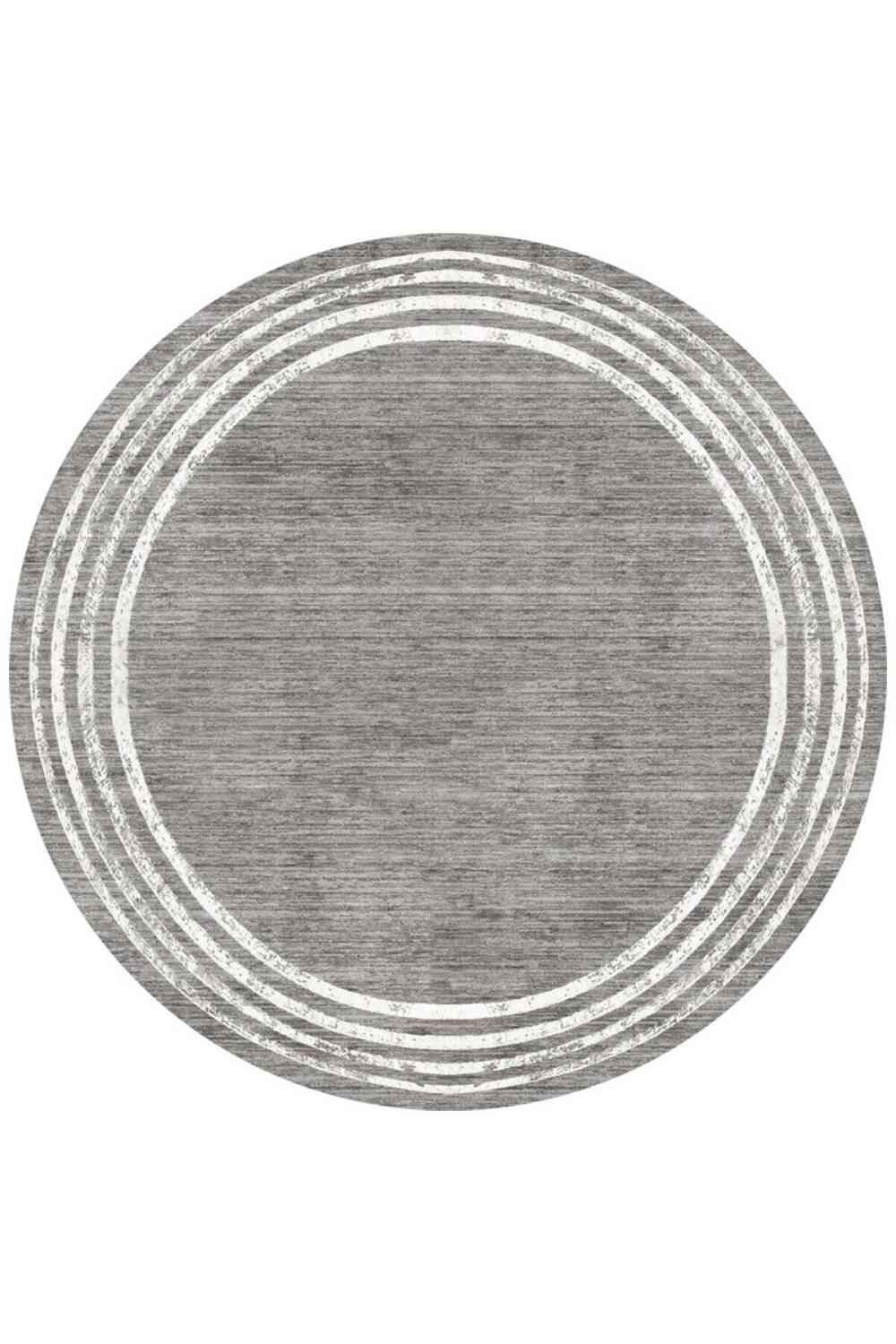 Çerçeve Desenli Dijital Baskılı Pamuk Taban Yuvarlak Halı Gri - 1