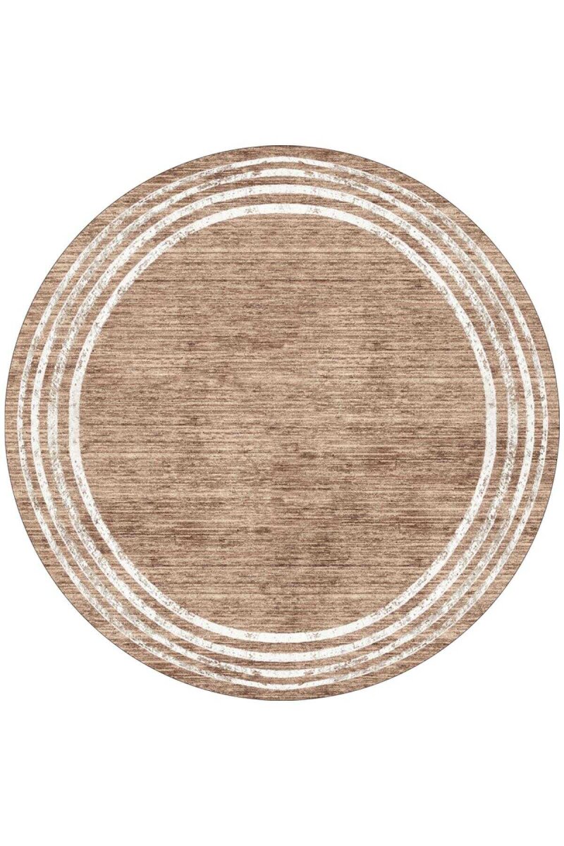 Çerçeve Desenli Dijital Baskılı Pamuk Taban Yuvarlak Halı Vizon - Frenda