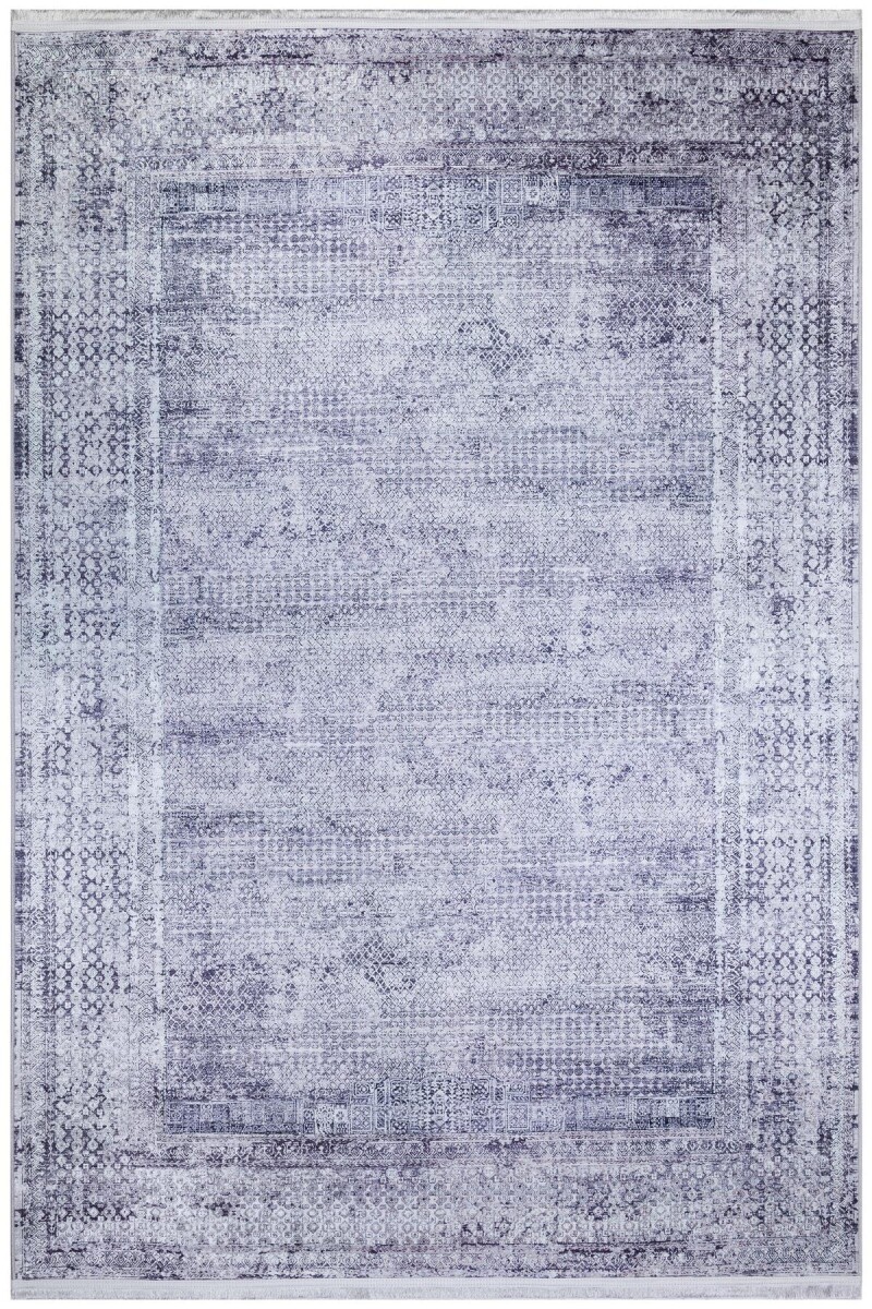 Çerçeve Desenli Pamuk Taban Dijital Baskılı Dekoratif Halı Gri 