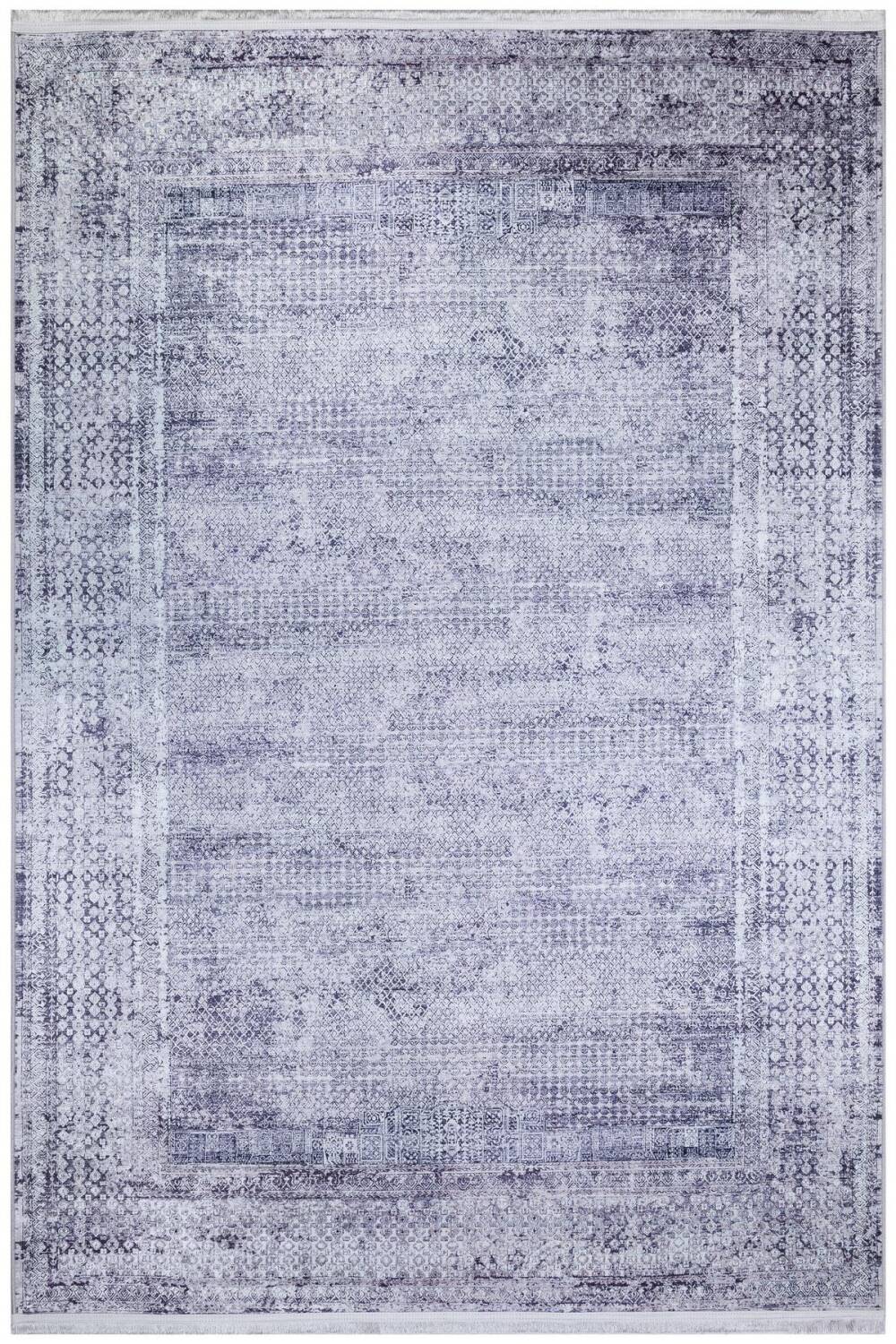 Çerçeve Desenli Pamuk Taban Dijital Baskılı Dekoratif Halı Gri - 1