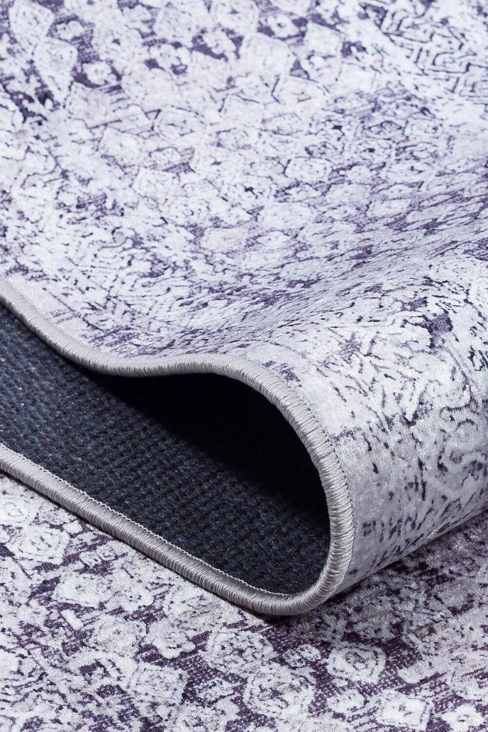 Çerçeve Desenli Pamuk Taban Dijital Baskılı Dekoratif Halı Gri - 4