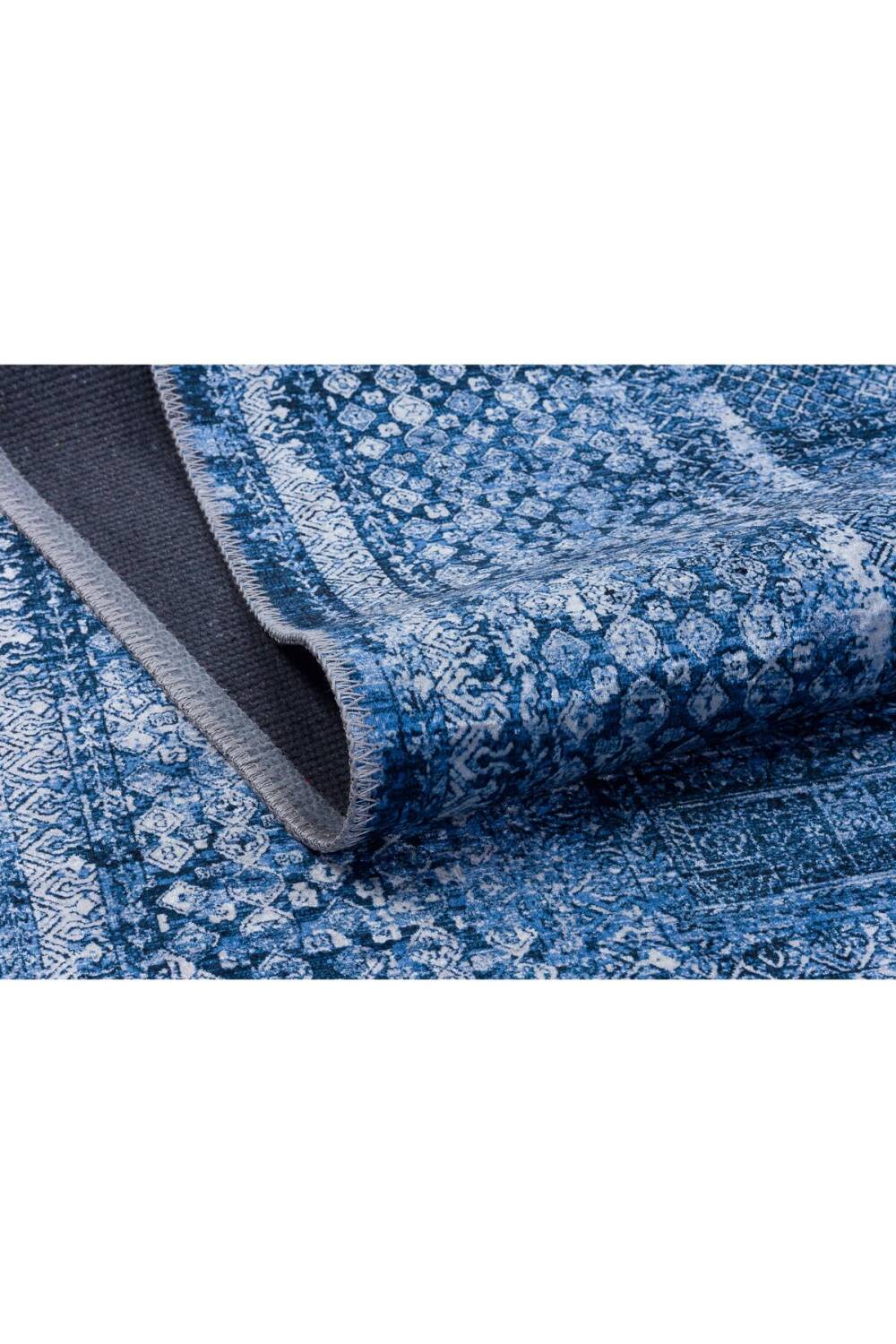 Çerçeve Desenli Pamuk Taban Dijital Baskılı Dekoratif Halı Mavi - 2