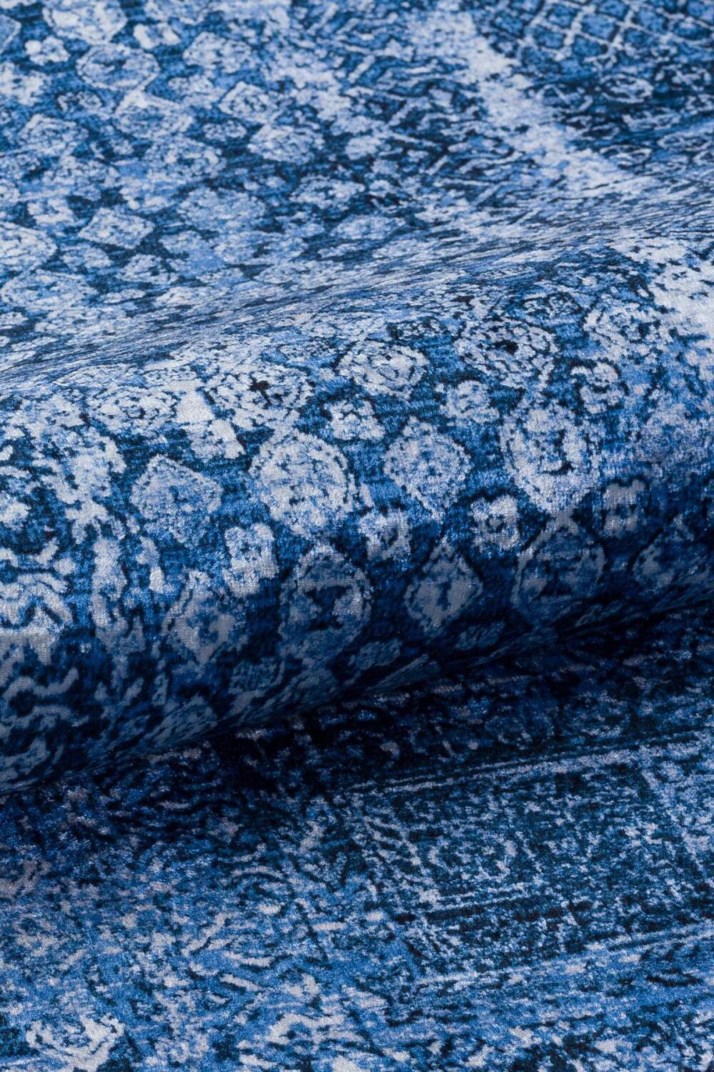 Çerçeve Desenli Pamuk Taban Dijital Baskılı Dekoratif Halı Mavi - 3