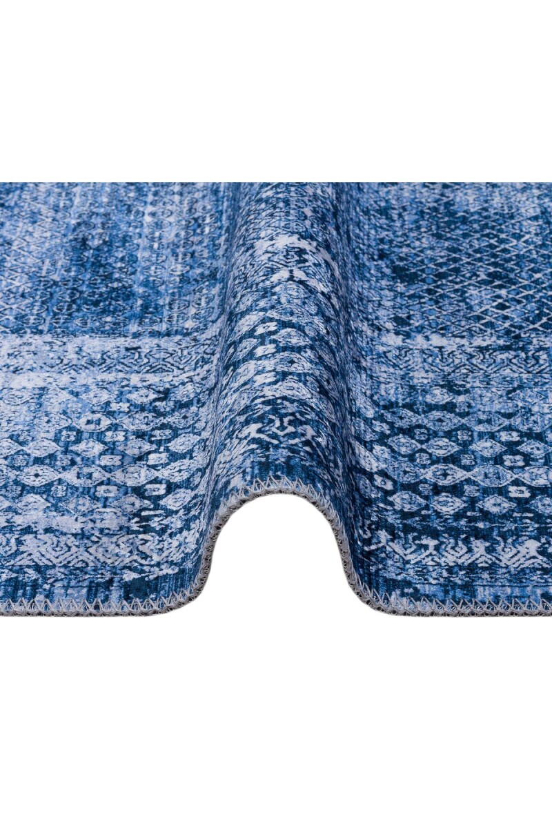 Çerçeve Desenli Pamuk Taban Dijital Baskılı Dekoratif Halı Mavi - 4